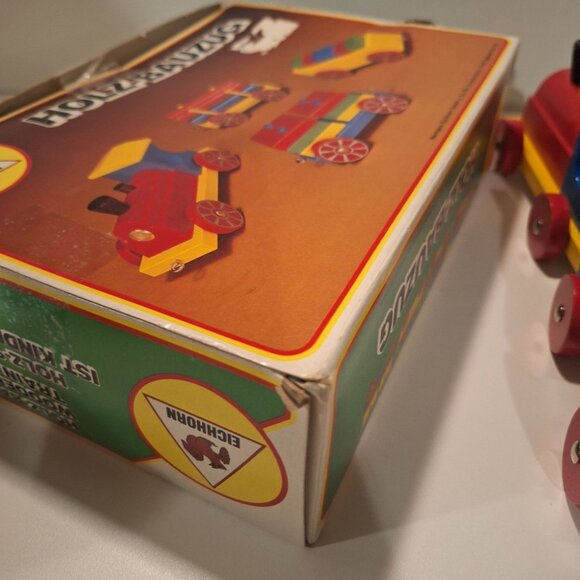 Complete Vintage Eichhorn Holz-Bauzug Wooden Train Set Age2+ Original Box Blocks - Picture 11 of 12
